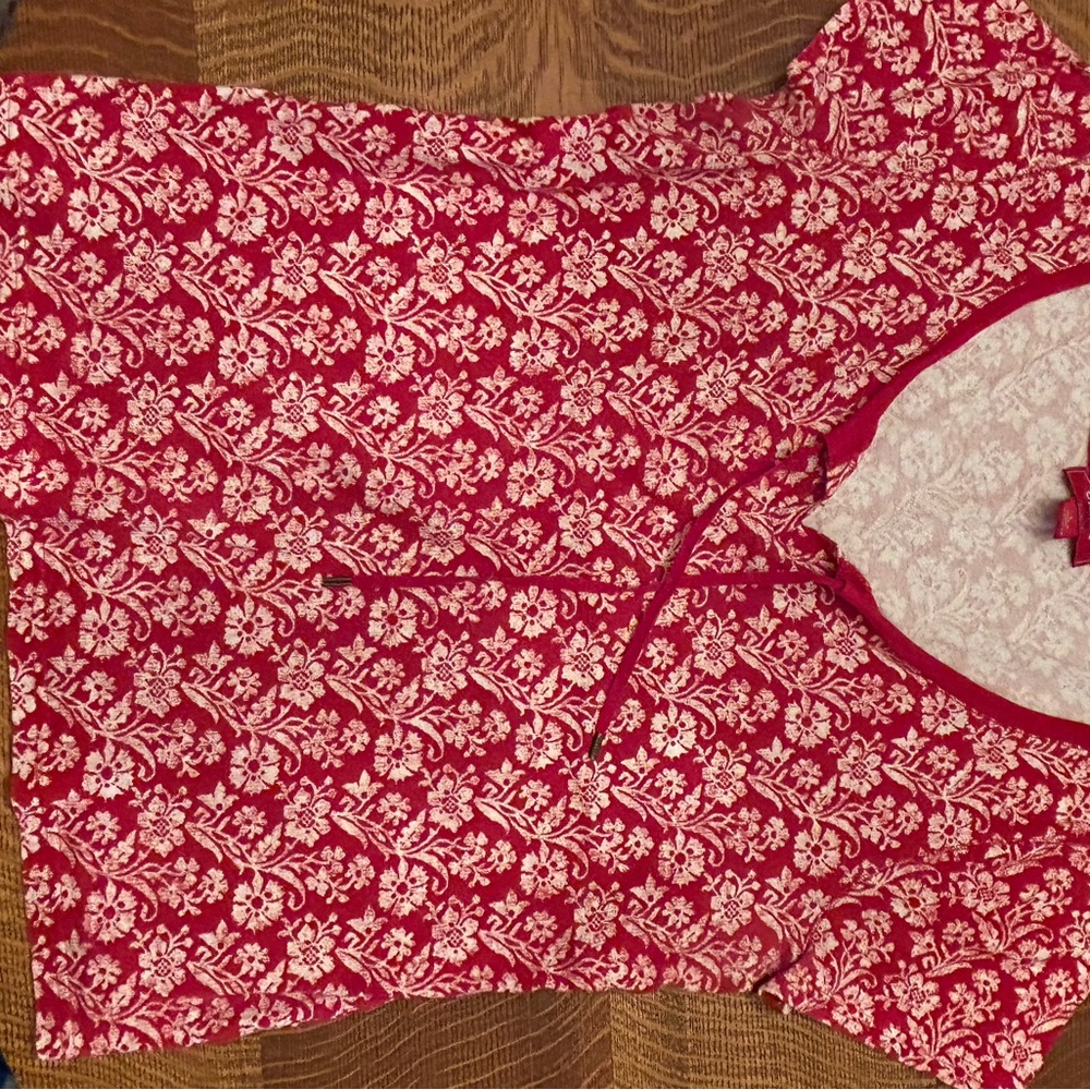 Chaps Red and White Floral Blouse